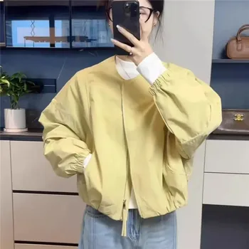 Korean Version Simple Women's Round Neck Solid Color Short Coat 2026 Spring New Female Casual Loose Jacket Joker Little Overwear 6