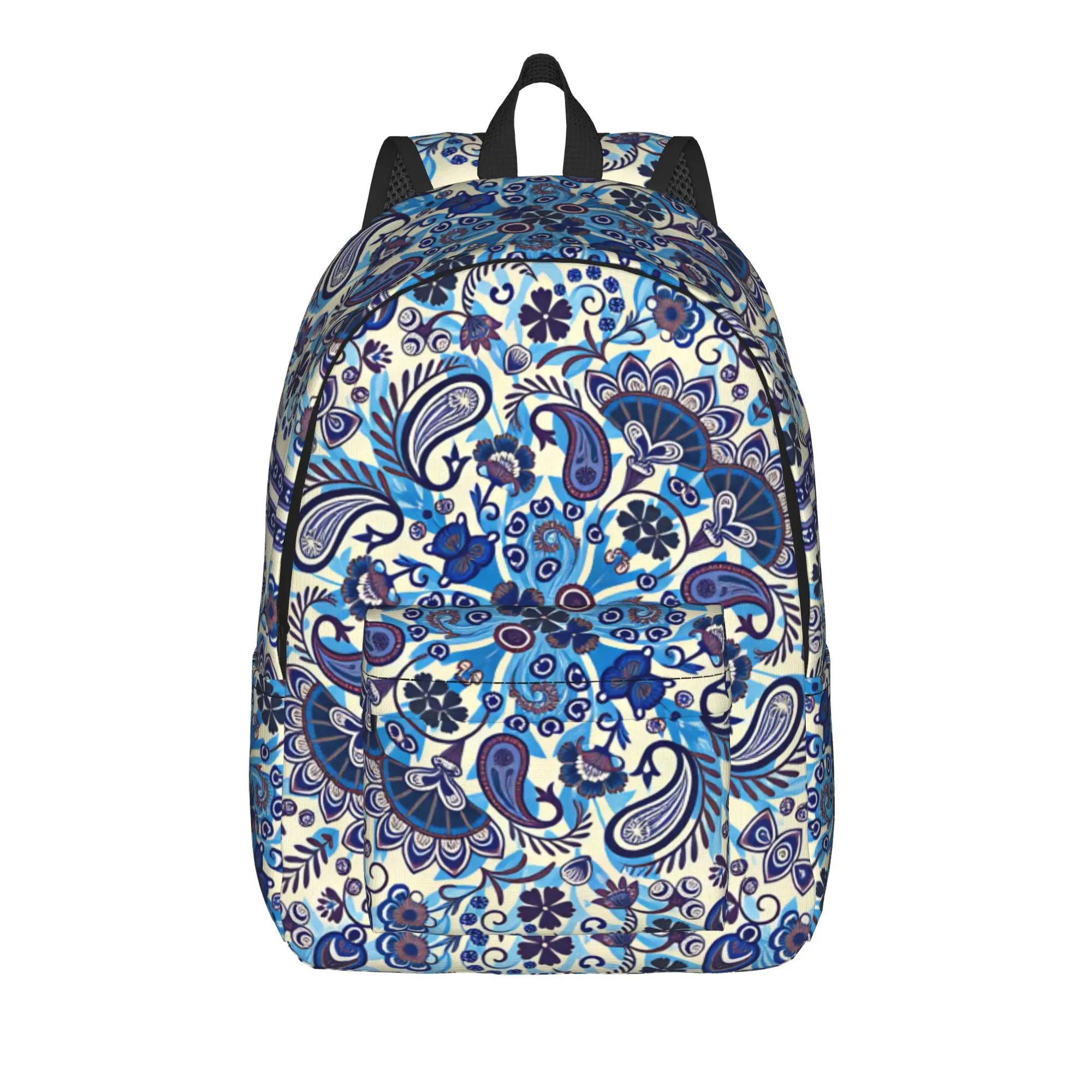 Blue Paisley Pattern Backpack Unisex  Big Backpacks Polyester Style High School Bags Outdoor Colorful Rucksack