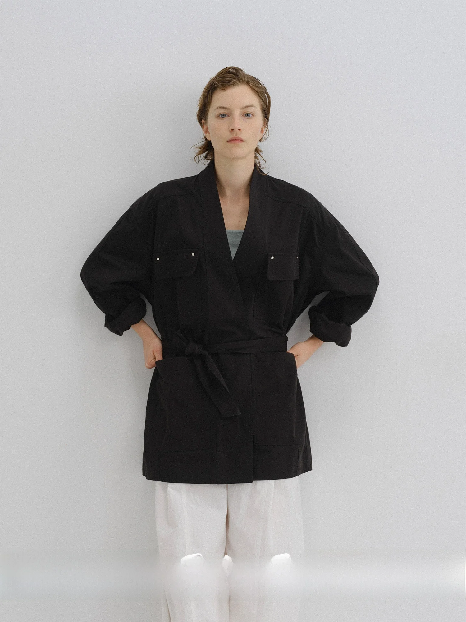 

Sonders High Quali Simple Design V-ne Belted One-hand Long Lightweight Workwear Jaet Sle Coat for Women