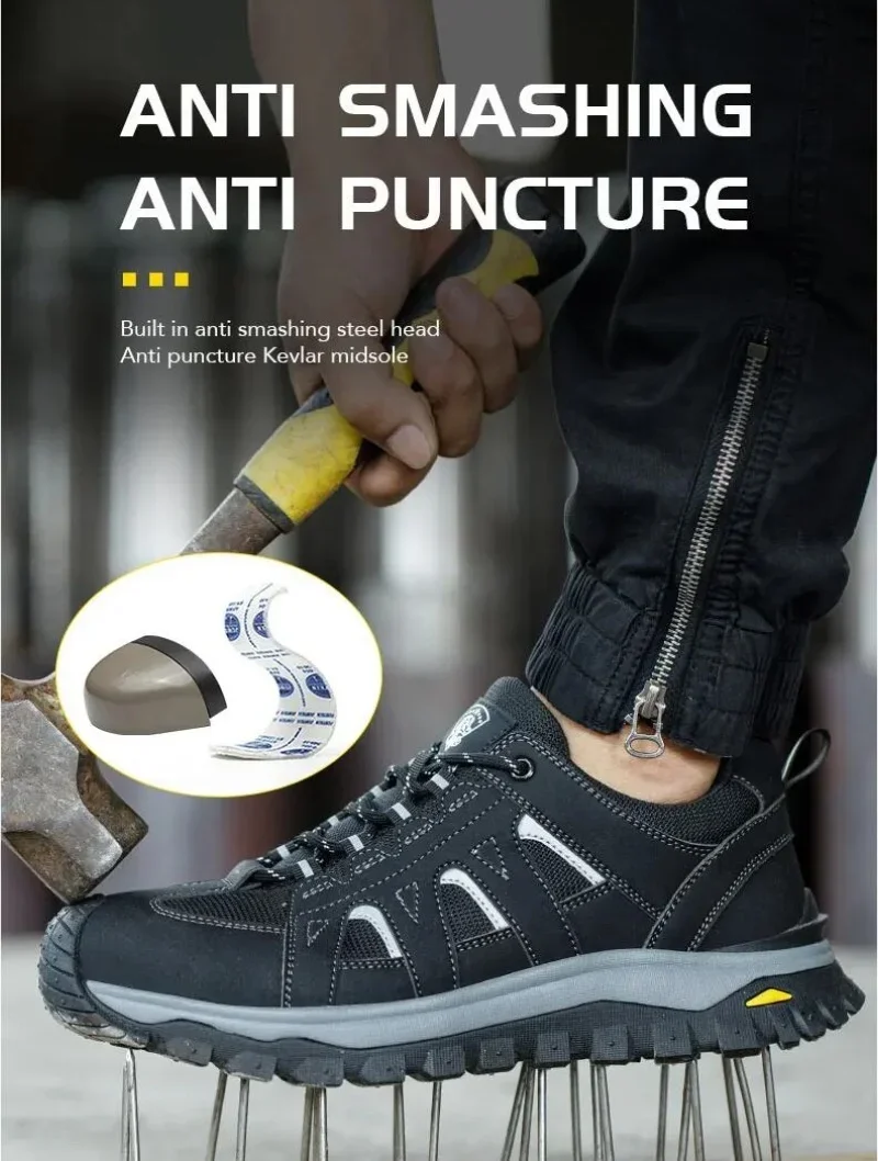 

Защитная обувь со стальным носком 2025 года, мужские рабочие защитные ботинки, легкие дышащие удобные кроссовки, мужские ботинки, нескользящая обувь
