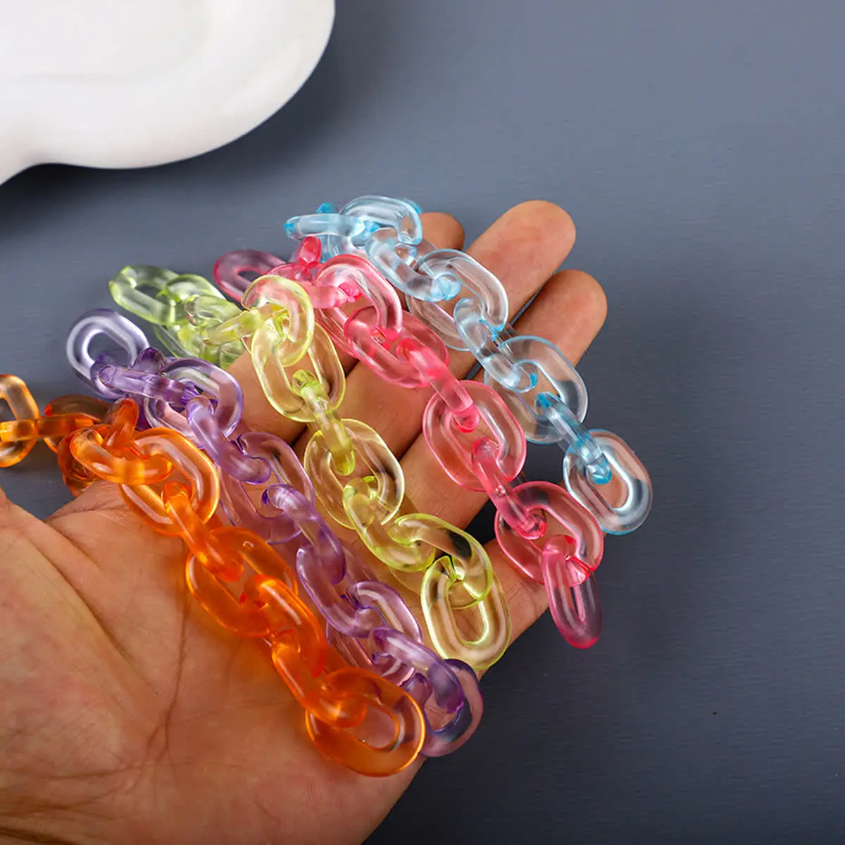 

50pcs 14*50mm Clear Colorful Acrylic Oval Link Chain Connector Beads for Jewelry DIY Bracelet Necklace Phone Chain Accessories