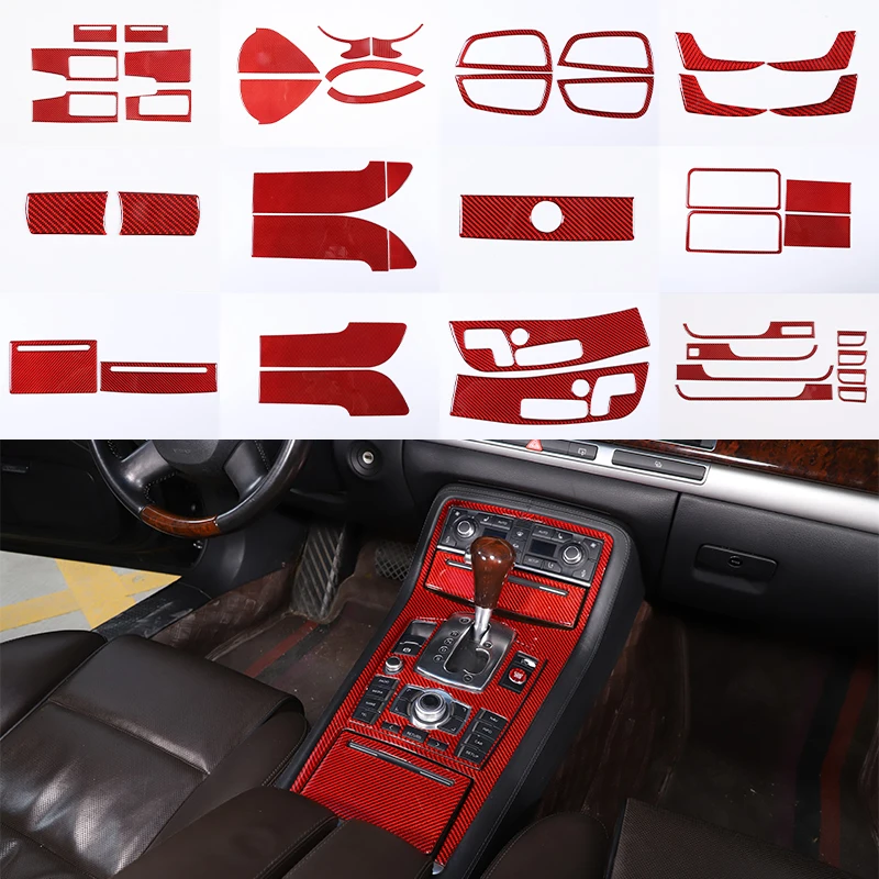 

For Audi A8 D3 D4 2004-2012 Interior Central Control Panel Door Handle Red Carbon Fiber Stickers Decals Car styling Accessorie