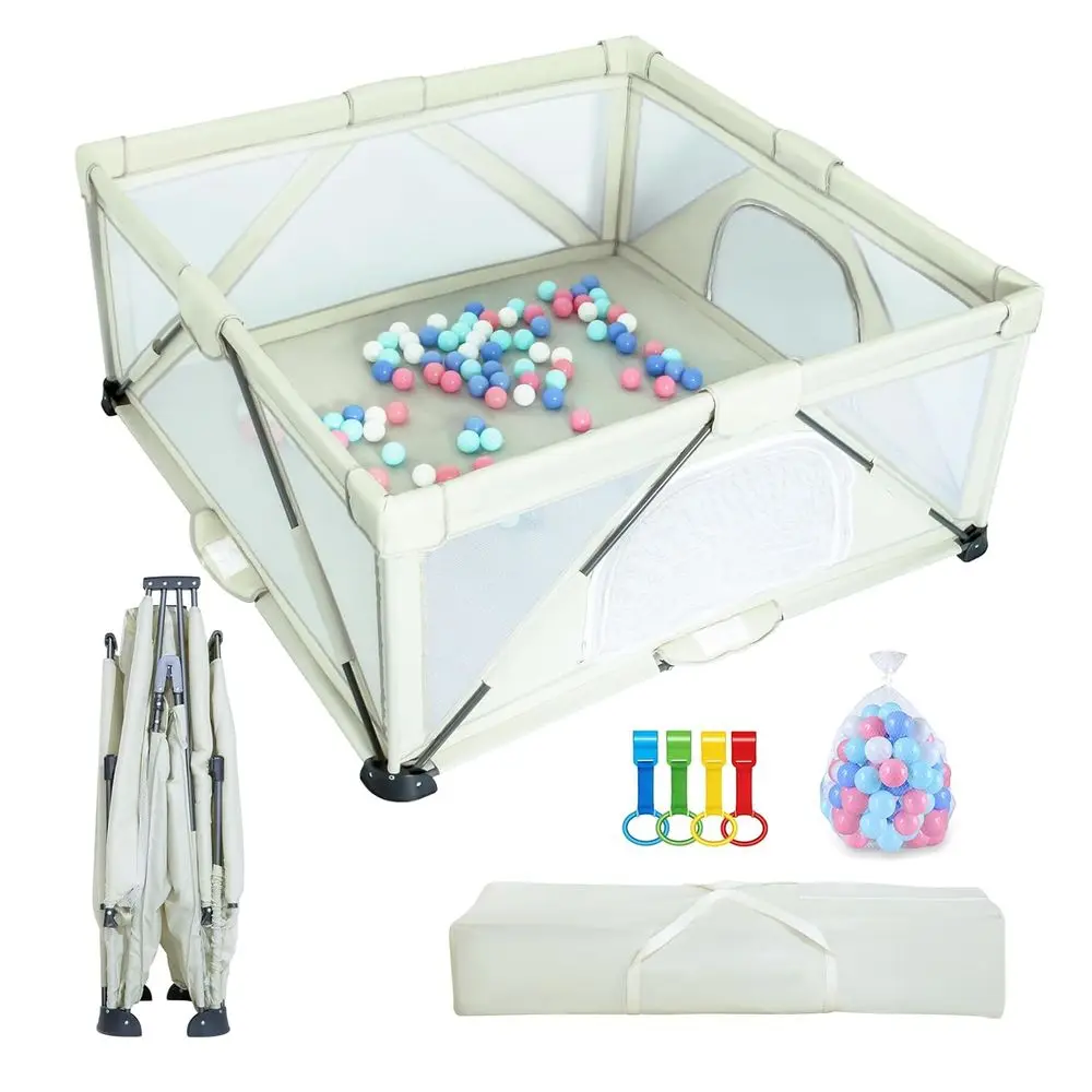 ساحة لعب محمولة 59 قابلة للطي للرضع والأطفال الصغار، روضة لعب داخلية/خارجية مع بوابة #1