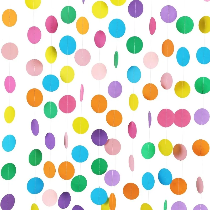 Bunte Papiergirlande, Partydekoration, kreisförmige Punkte, hängende Regenbogendekoration für Geburtstag, Babyparty, Klassenzimmer, Candyland Streamer