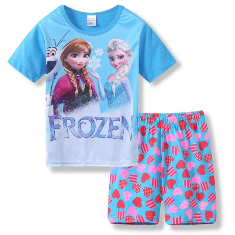 New Summer Kids Set Anna Elsa Cartoon Pajamas Baby Girl Clothes Ice and Snow Queen Home Wear Childrens Sets