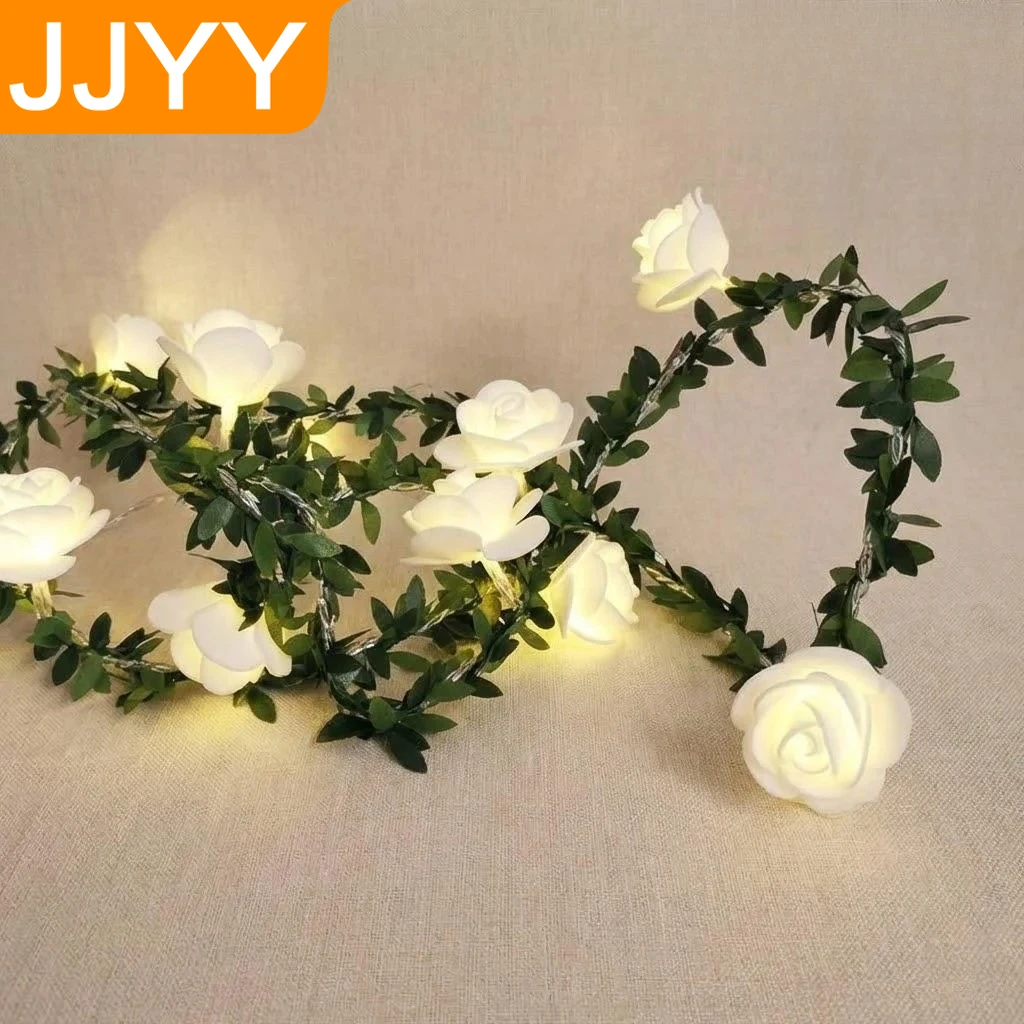 

1.5M 3M 6M Rose LED Fairy Lights Green Leaf Vine Decorative Lighting for Party Home Christmas Decor