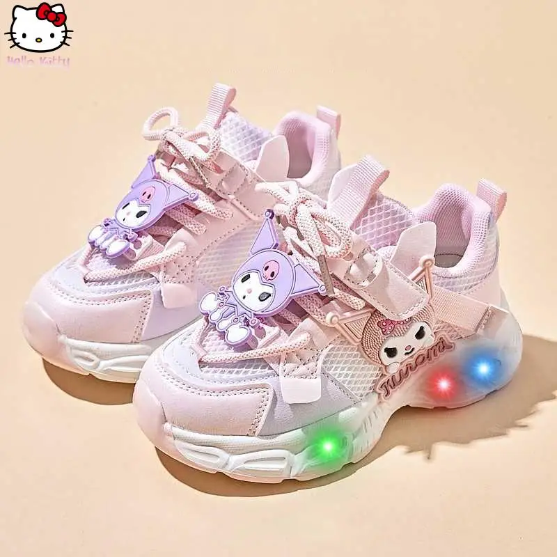 

Girls Kawaii Glowing Sneakers Kuromi Spring Autumn New Anime Cartoon Princess Shoe Children's Fashion Light Running Shoes