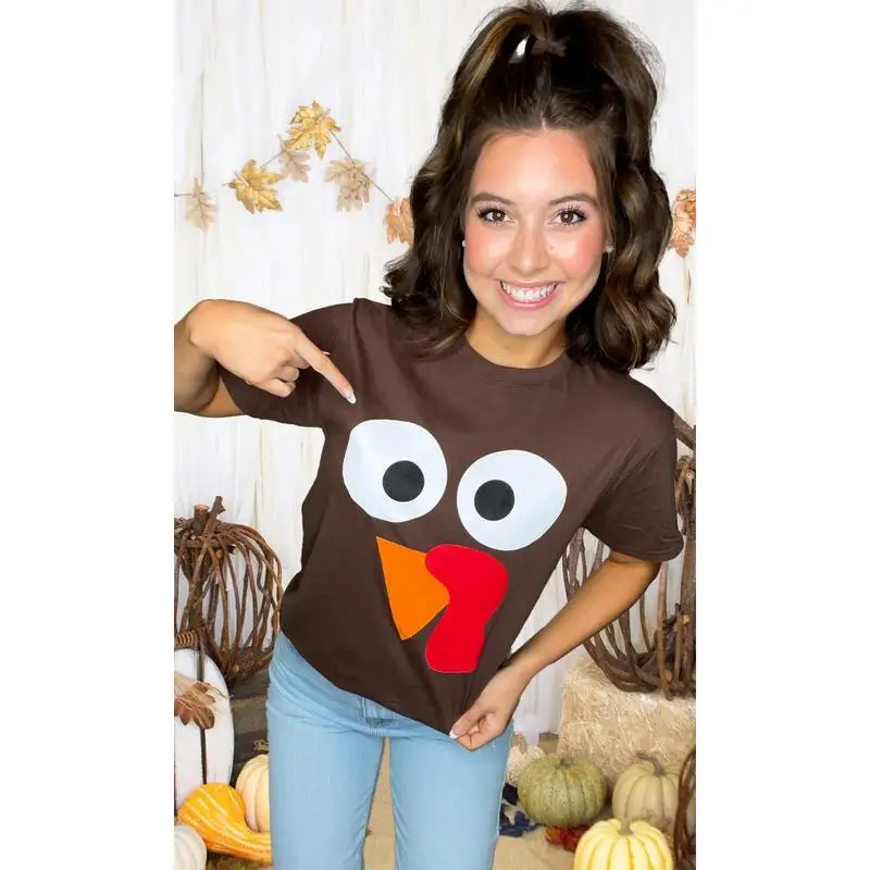 

Turkey Face Thanksgiving Chocolate Brown T-Shirt Cotton Tee Shirt y2k shirts fashion shirts streetwear shirts basketball shirts
