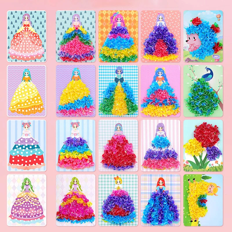 Puzzle Puncture Painting Card Boards Poke Sets For Kids Girls DIY Dress Up Princess Hedgehog Peacock Fabric Poking Art Craft