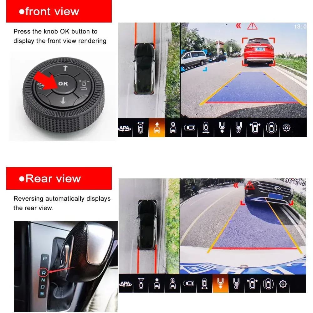 Smartour 1080P AHD 4K 3d 360 car camera system  DVR AI Rear View Camera Recording Parking bird view System aid view 2