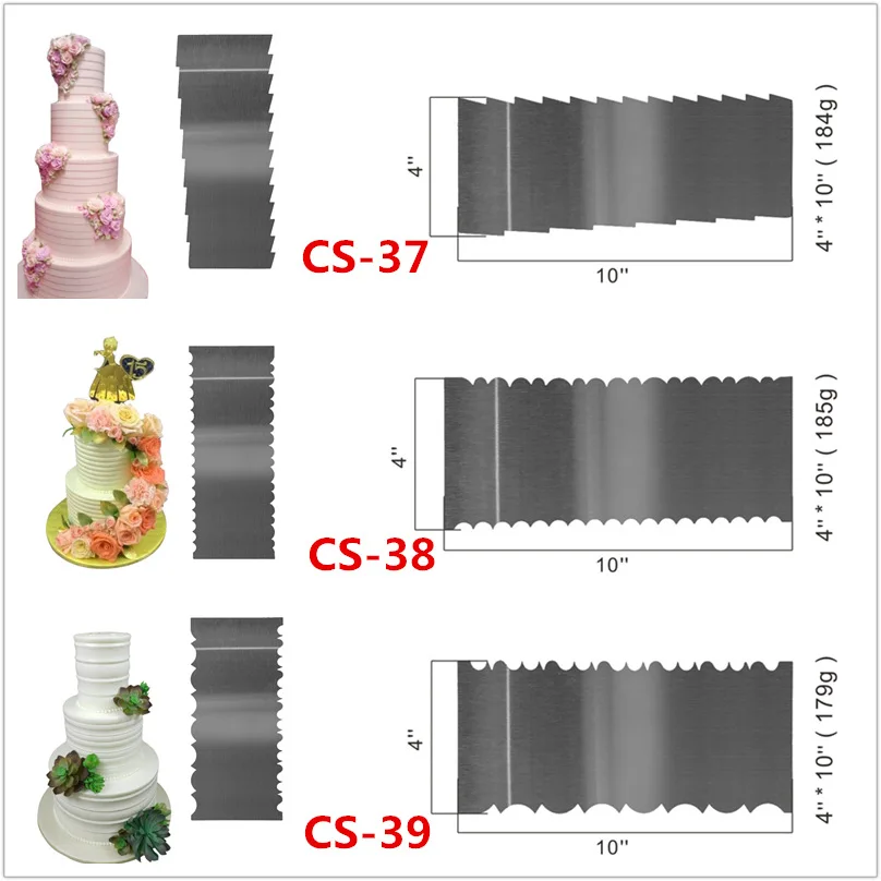 Stainless Steel Cake Scraper Double Sided Patterned Edge Pastry Comb Smoother Cake Decorating Tools for Mousse Butter Cream