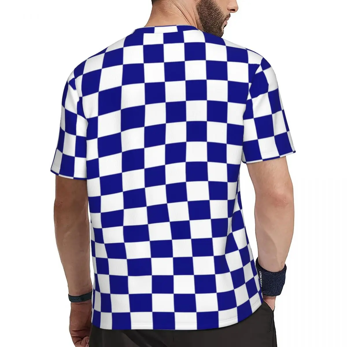 Blue And White Checkerboard Sports T-Shirt Racing Flag Checkered Popular T-Shirts Men Y2K Tee Shirt Summer Short Sleeve Clothes