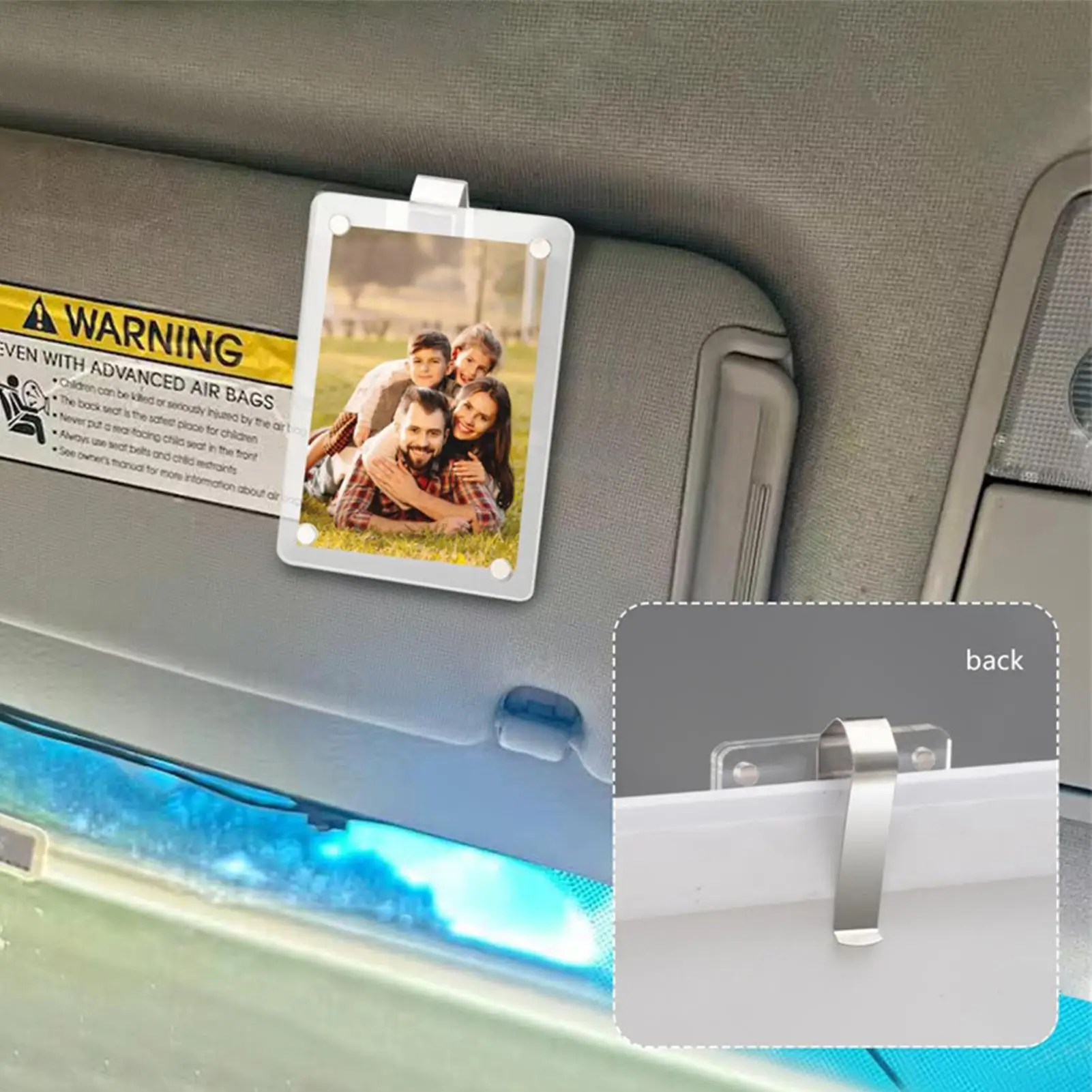 1pcs Car Photo Holder Slim Organizer With Magnet Car Visor Clip Picture Frame For Sedan SUV Minivan Travel Road Trip Family