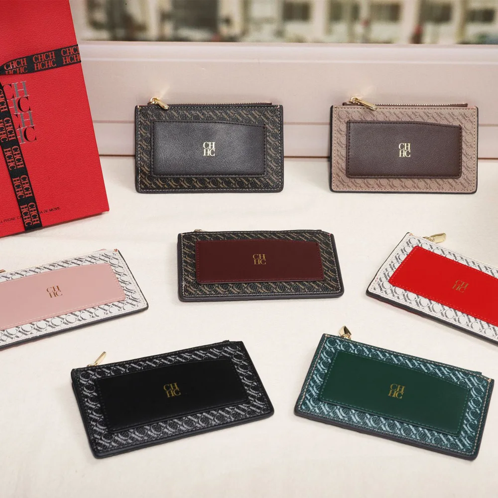 CH Genuine Leather Ultra-Thin Wallet for Men and Women Zipper Wallet, Minimalist and Portable Coin & Card Holder, Handheld Pouch