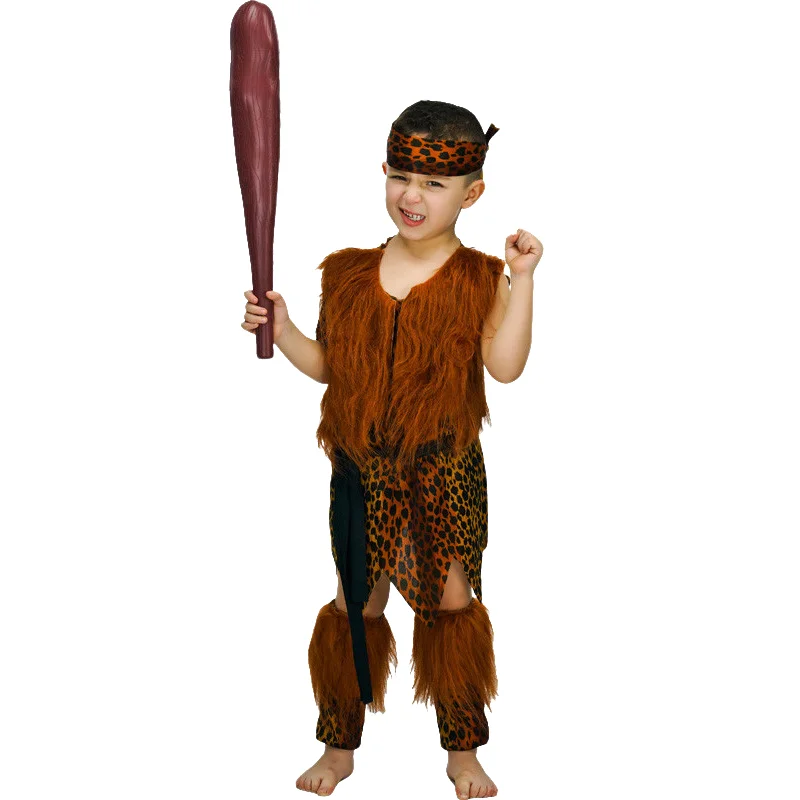 Costume de cosplay d'homme primitif pour enfants, vêtements de performance drôles trempés, costume d'anime, Halloween, carnaval, fête de vacances, garçon