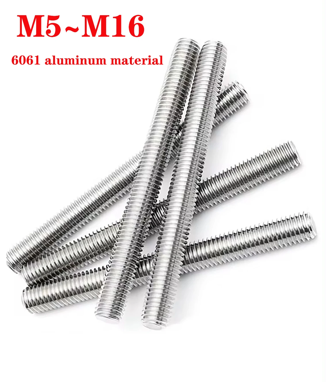 1-5Pcs M5 M6 M8 M10 M12 M14 M16 6061 Aluminum Material Steel Full Thread Rod Screw Rod Headless Bolt Thread Full Threaded Stud