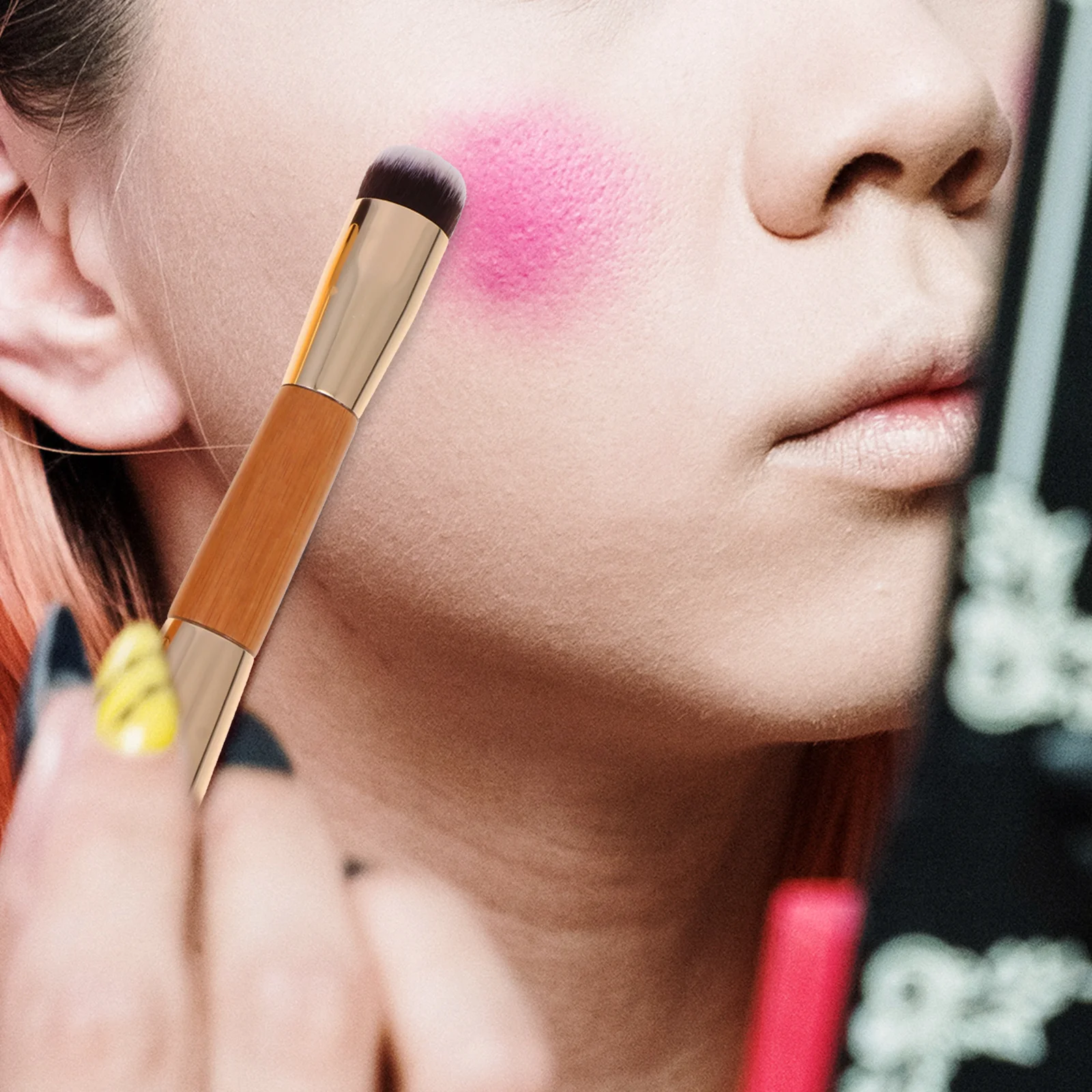 2 pçs escova de blush de ponta dupla macio denso fibra de náilon multiuso escova de pó facial para mistura polimento configuração maquiagem