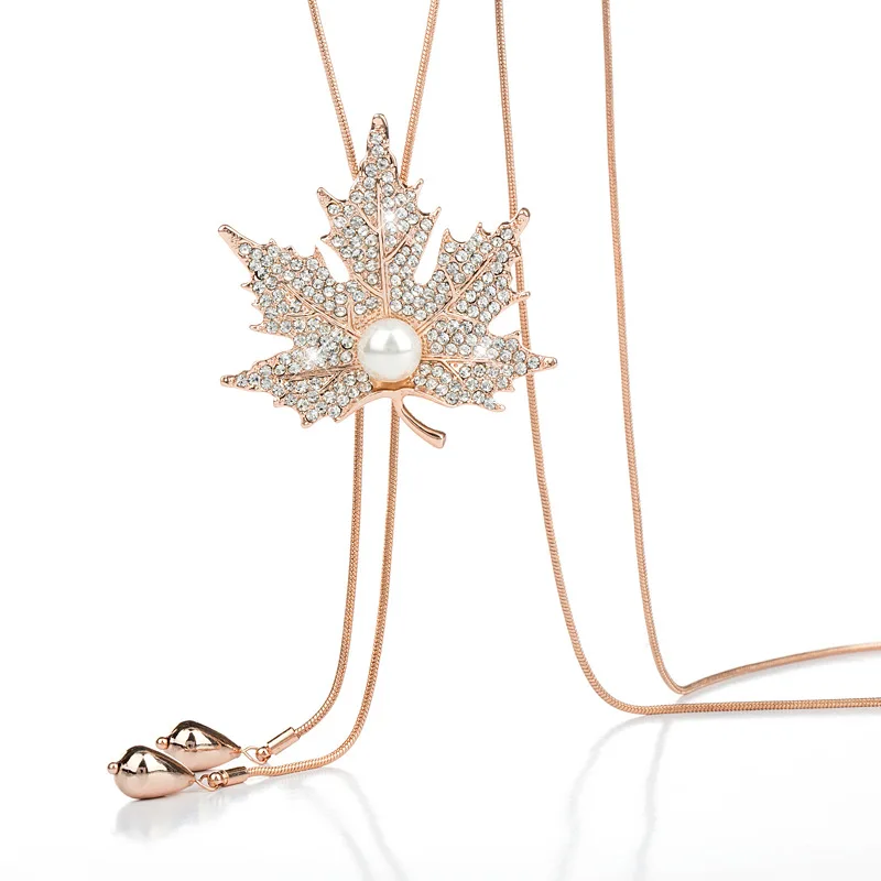 

Autumn and winter style maple leaf sweater chain, Korean long leaf necklace for women