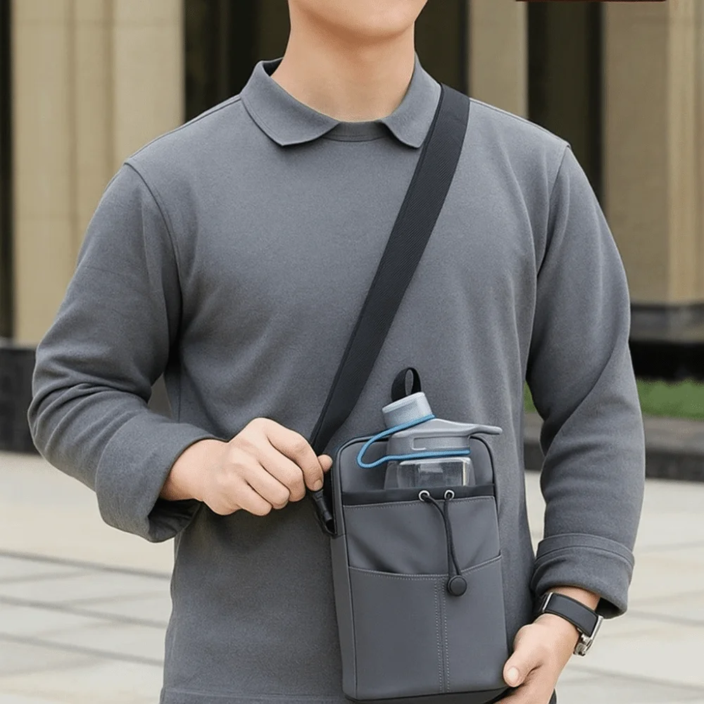 

Shoulder Strap Water Bottle Bag Quick Drying Front Pocket Water Bottle Holder Nylon Portable Crossbody Water Bottle Purse