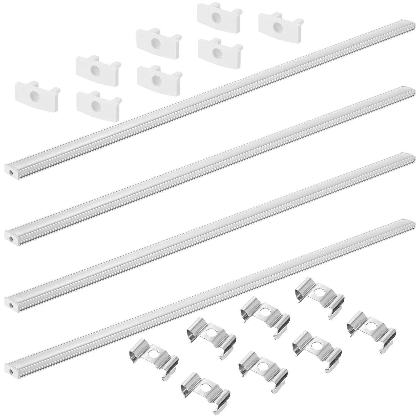 4Sets LED Aluminum Channel Housing U-Shape for LED Strip Lights Milky White Diffuser Cover Aircraft Grade Anodized Silver