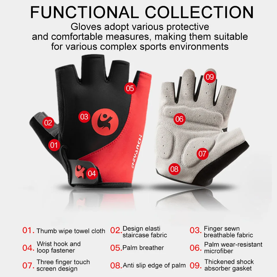 GOBYGO Half Finger Cycling Gloves Men Women Shock Absorption Touch Screen Anti Slip Outdoor Sports Running MTB Bicycle Gloves