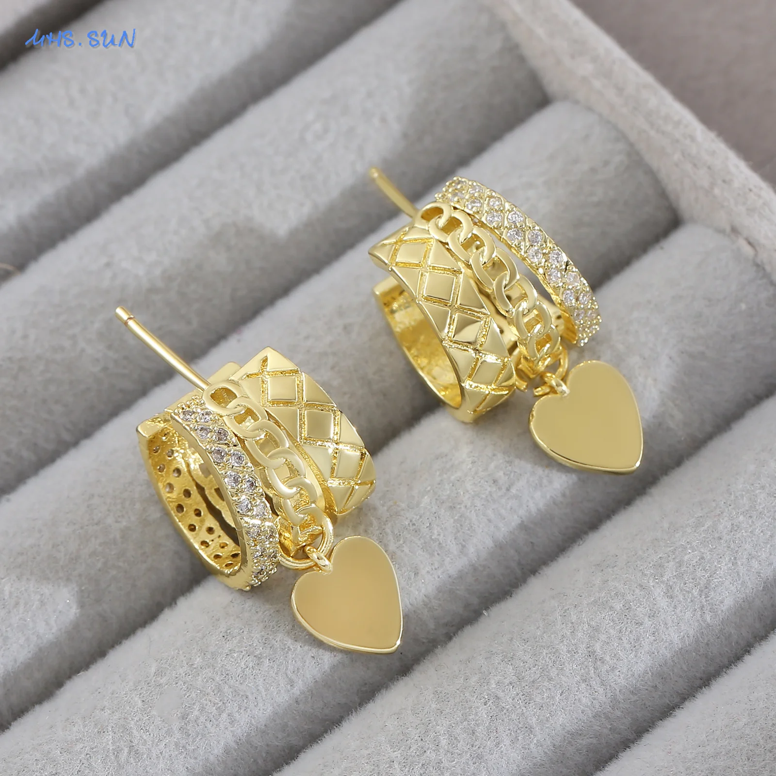 MHS.SUN موضة زركون الحب القلب إسقاط أقراط للنساء مزاجه الذهب اللون القرط ثقب الأذن مجوهرات حفلة هدية