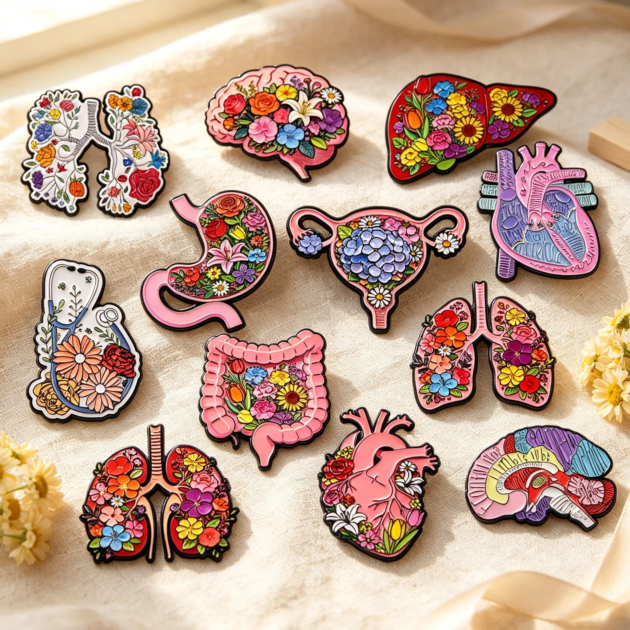12pcs/Set Human Brain Heart Enamel Pin Medical Organ Lapel Pins for Backpacks Jeans Brooches Adorn Jewelry Accessories Gifts
