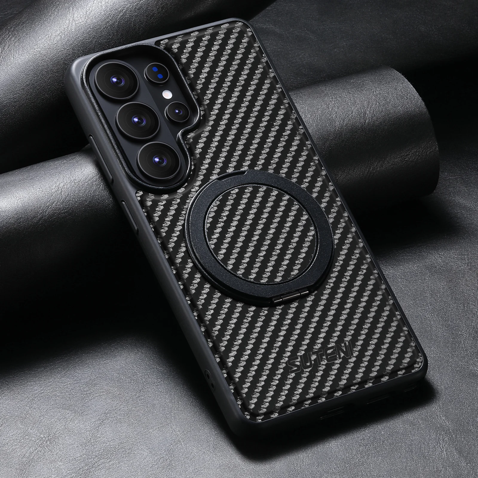 

360-degree Rotating Magnetic Carbon Fiber Textured Phone Case for Samsung S26 Ultra S25 S24 S23 S22 Shockproof For Magsafe Cover