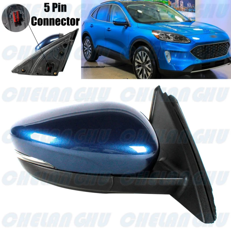 

For Ford Escape 2020 2021 2022 2023 Right Side 5 pins Blue Painted Power Adjust Turn Lamp Mirror Assembly