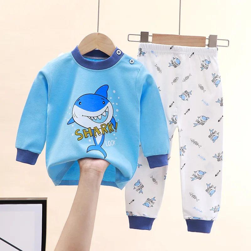 

Kids Boys Girls Pure Cotton Warm Pajamas Cute Cartoon Long Sleeve T-Shirt + Pants Toddler Baby Autumn Underwear Clothing Sets