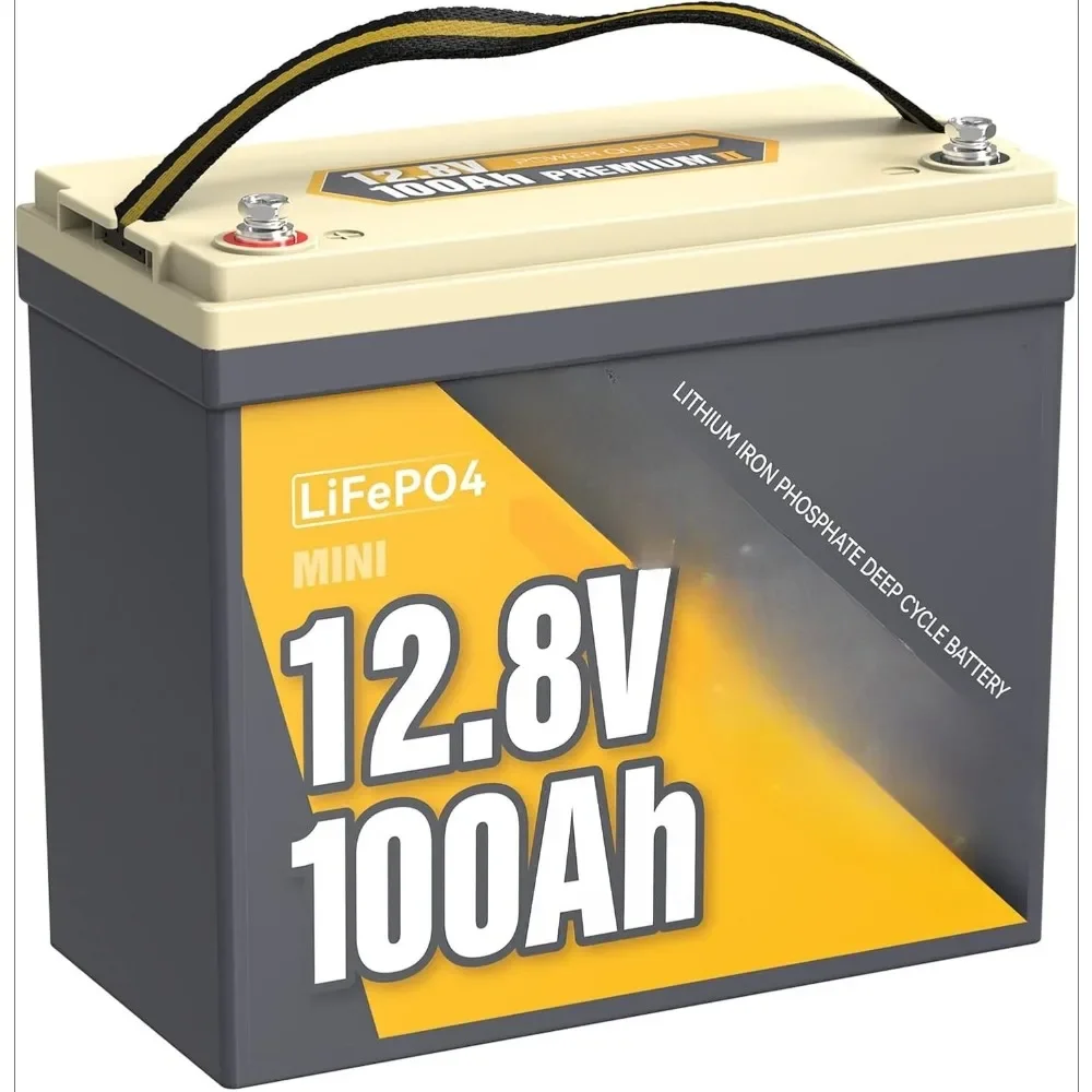 

12V 100Ah MINI LiFePO4 Lithium Battery, Deep Cycle Battery with Upgraded 100A BMS, Max 1280W Energy, Up to 15000 Cycles