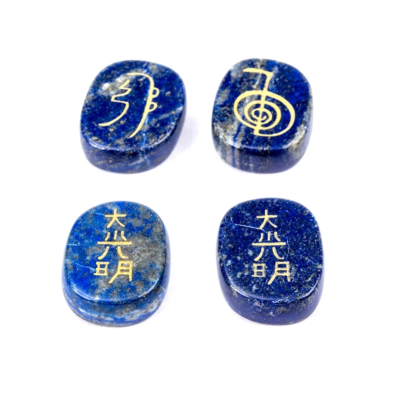 Natural Stone Japanese Carving Reiki Religious Rune Symbol Room Decor Obsidian Rose Quartz Tiger Eye Lapis Lazuli Wicca Chakra