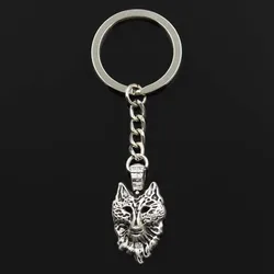 Fashion Keychain 30x15mm Wolf Head Silver Color Pendants DIY Men Jewelry Car Key Chain Ring Holder Souvenir For Gift