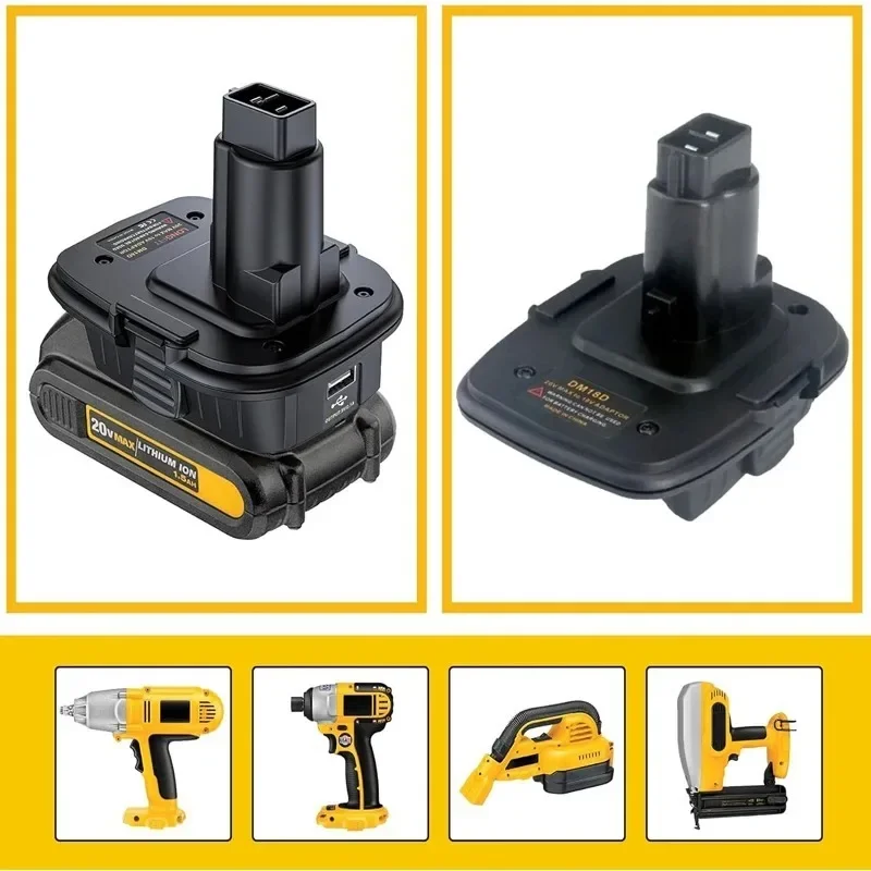 DM18D Adapter Converter For Dewalt/Milwaukee 18V/20V Batteries Compatible with For Dewalt 18V Ni-Cd Ni-MH Power Tools with USB