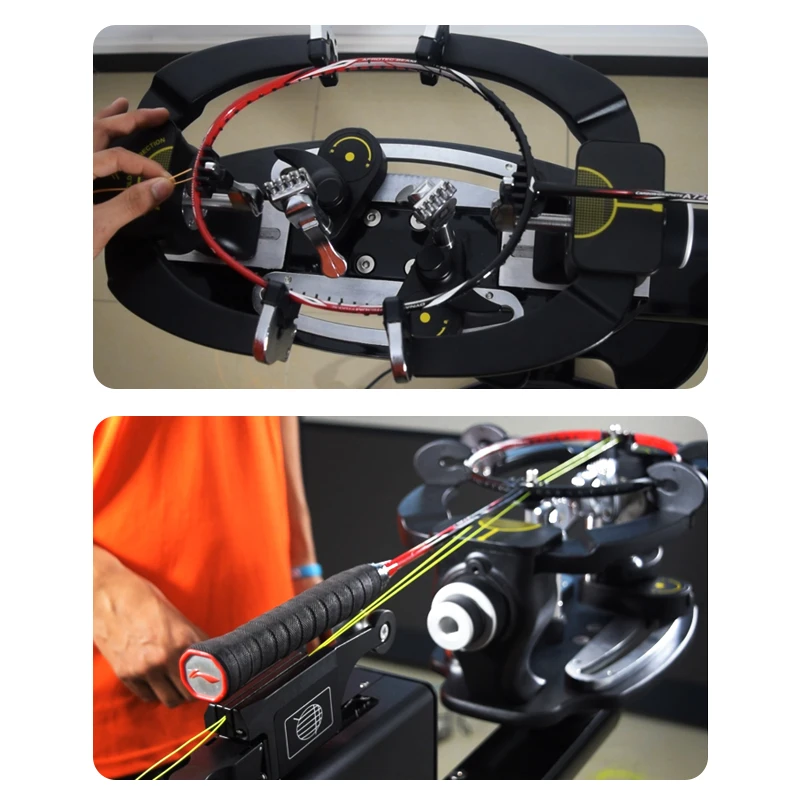 Racquetball stringing machine for tennis and badminton rackets