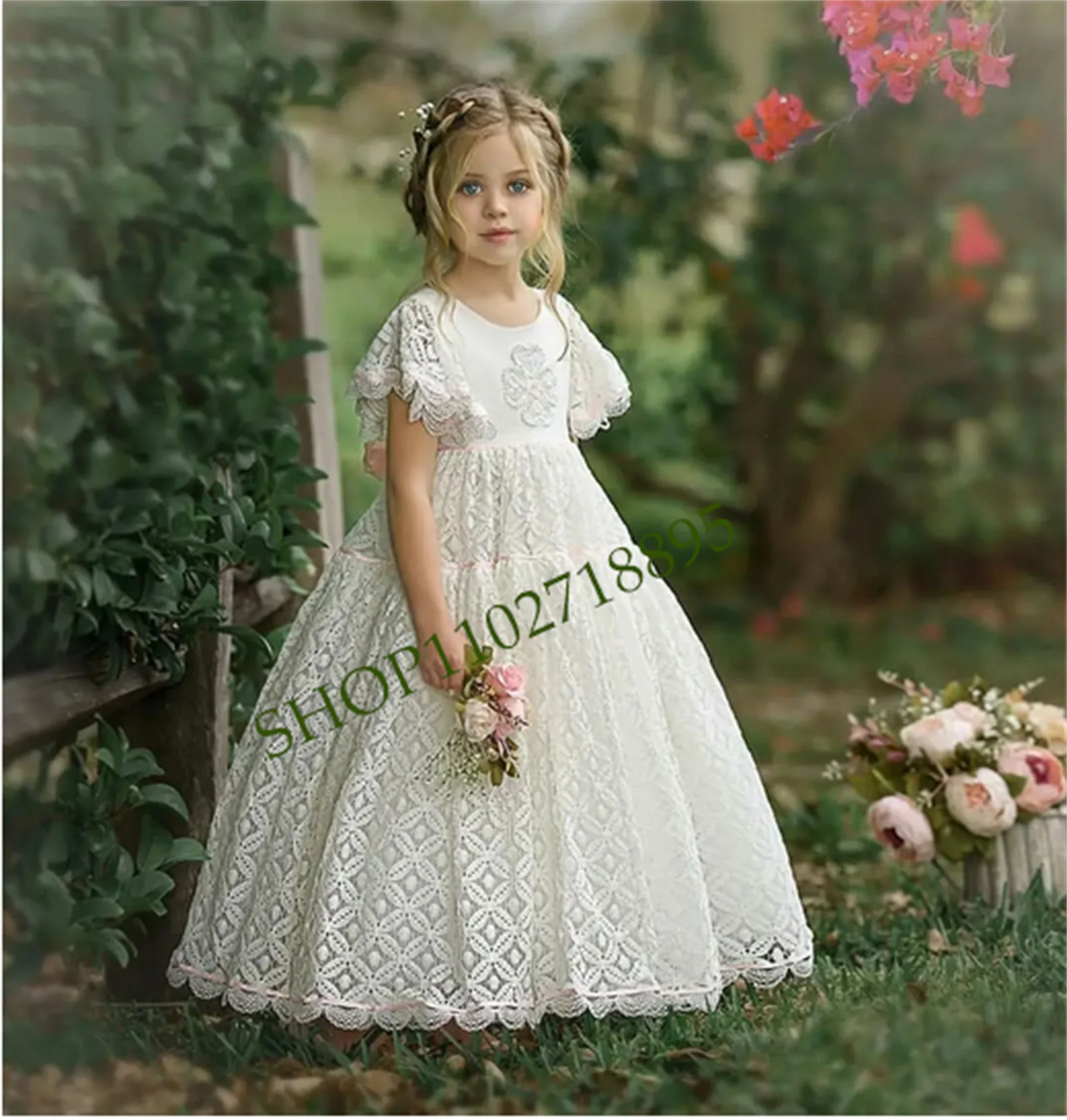 

White Lace Flower Girl Dresses Princess Dress For Weddings Party Lace First Communion Dress Special Occasion Pageant Dress