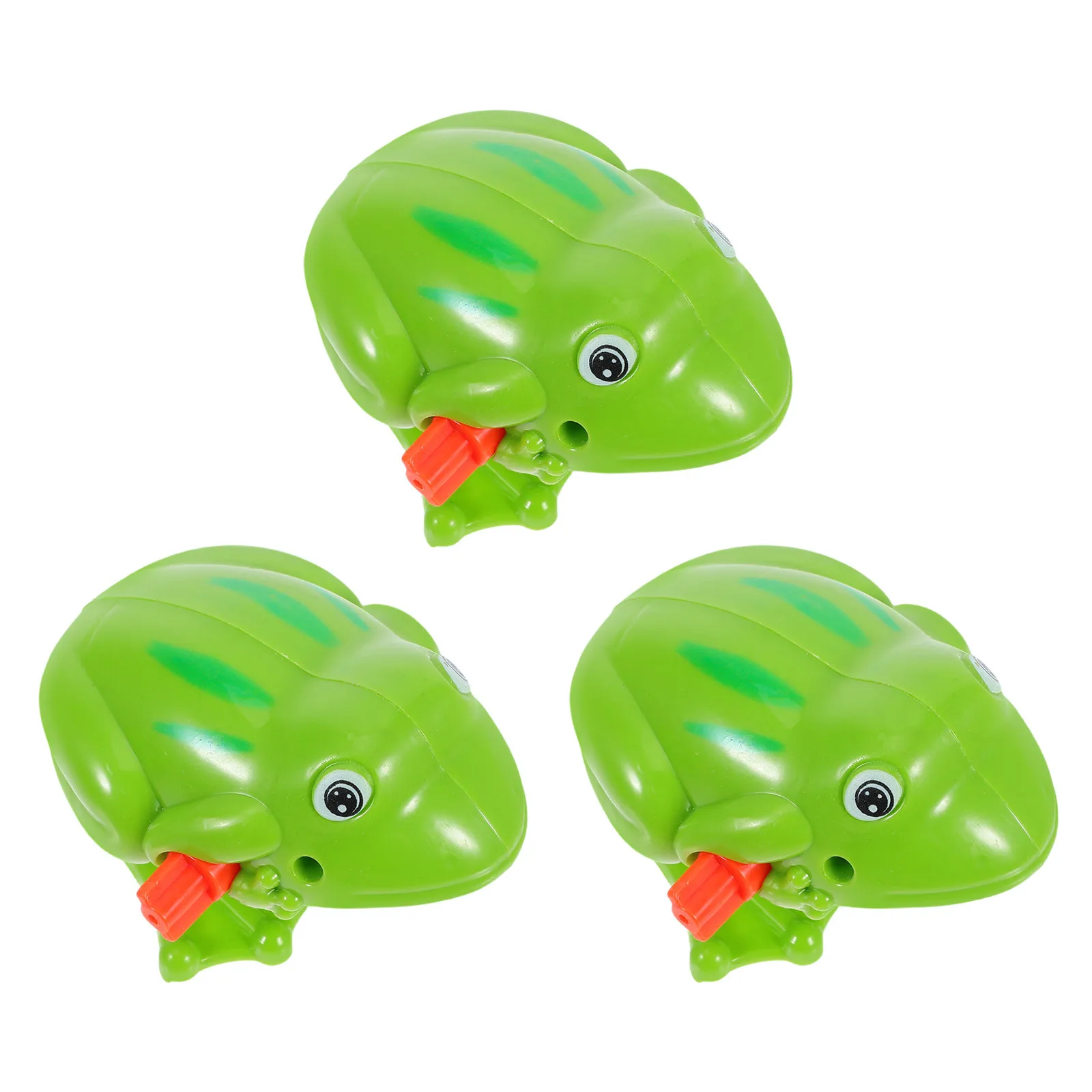 3 pezzi di plastica a carica rana per bambini, colore brillante, rimbalzante, alimentato a molla, per bambini, non richiesto, con meccanismo a molla, rana in plastica