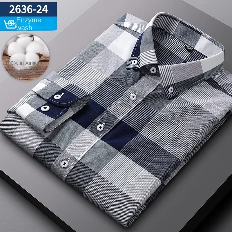 new cotton Oxford long sleeve plaid shirt shirt men's business casual Joker fashion men's shirt group purchase  men shirts