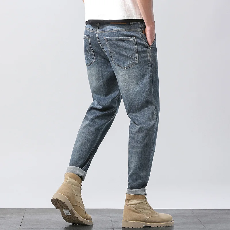 Comprimento do tornozelo calças de brim lápis homem harém primavera outono moda mais tamanho 42 44 46 taglia grande denim cowboy calças elásticas