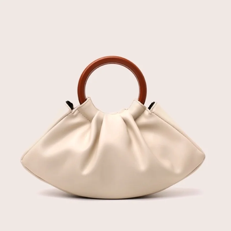 

Ladies Handbag Cloud Dumpling Bun Solid Wood Wrist Cute Fashionable Pleated Novel Ball Bag