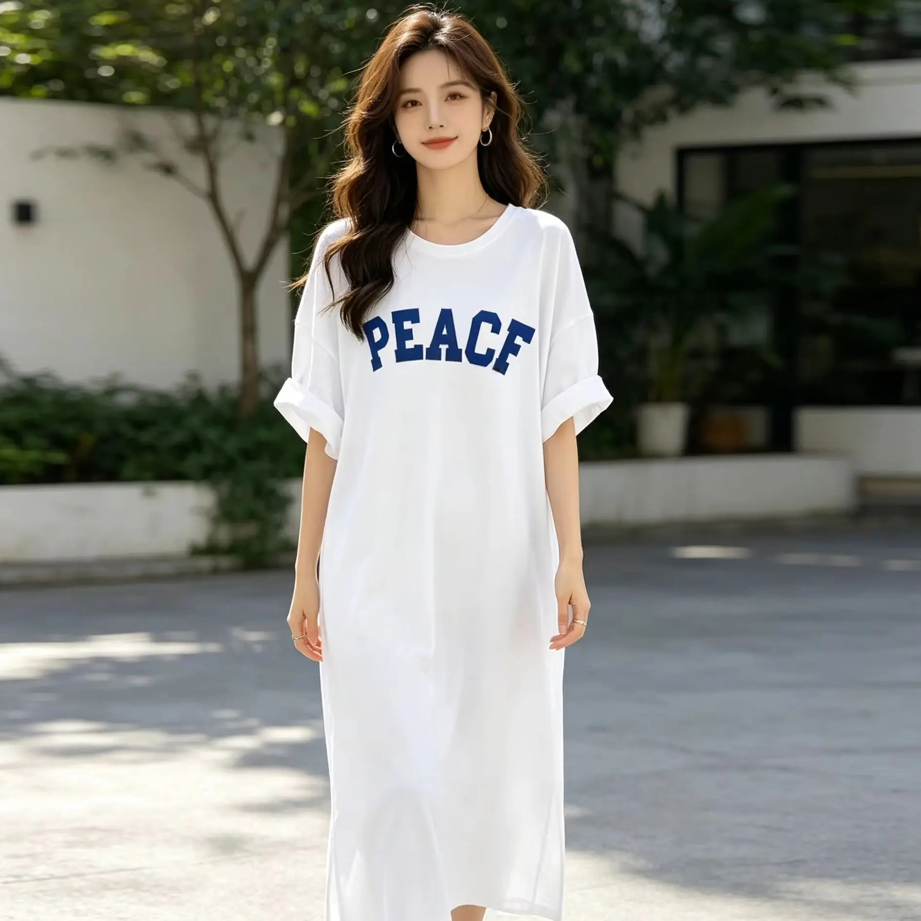 

Casual Summer Loose Plus Size Dress Women Korean Style Simple Versatile Short Sleeved Dress
