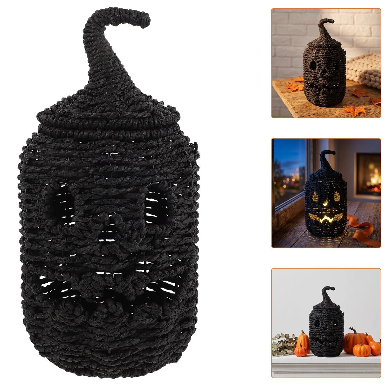 Woven Pumpkin Lampshade Halloween Decorative Jack O Lantern Shade Rustic Basket Weave Pumpkin Light Cover for Seasonal Tabletop
