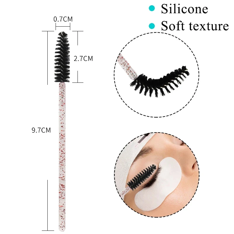 Brosse de maquillage jetable pour cils en cristal, bonne qualité, manche en diamant, baguettes de Mascara, outil d'extension de cils, 50 pièces/paquet