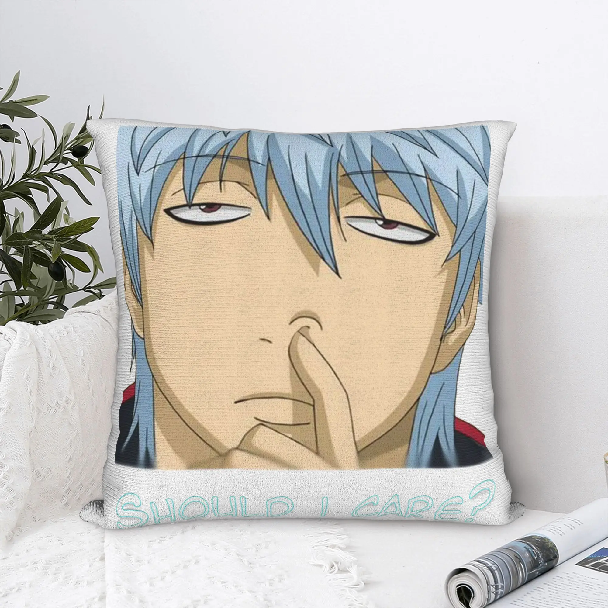 Gintama Should I Care Pillowcase Printing Fabric Cushion Cover Decoration Sakata Gintoki Throw Pillow Case Cover Bedroom 18''