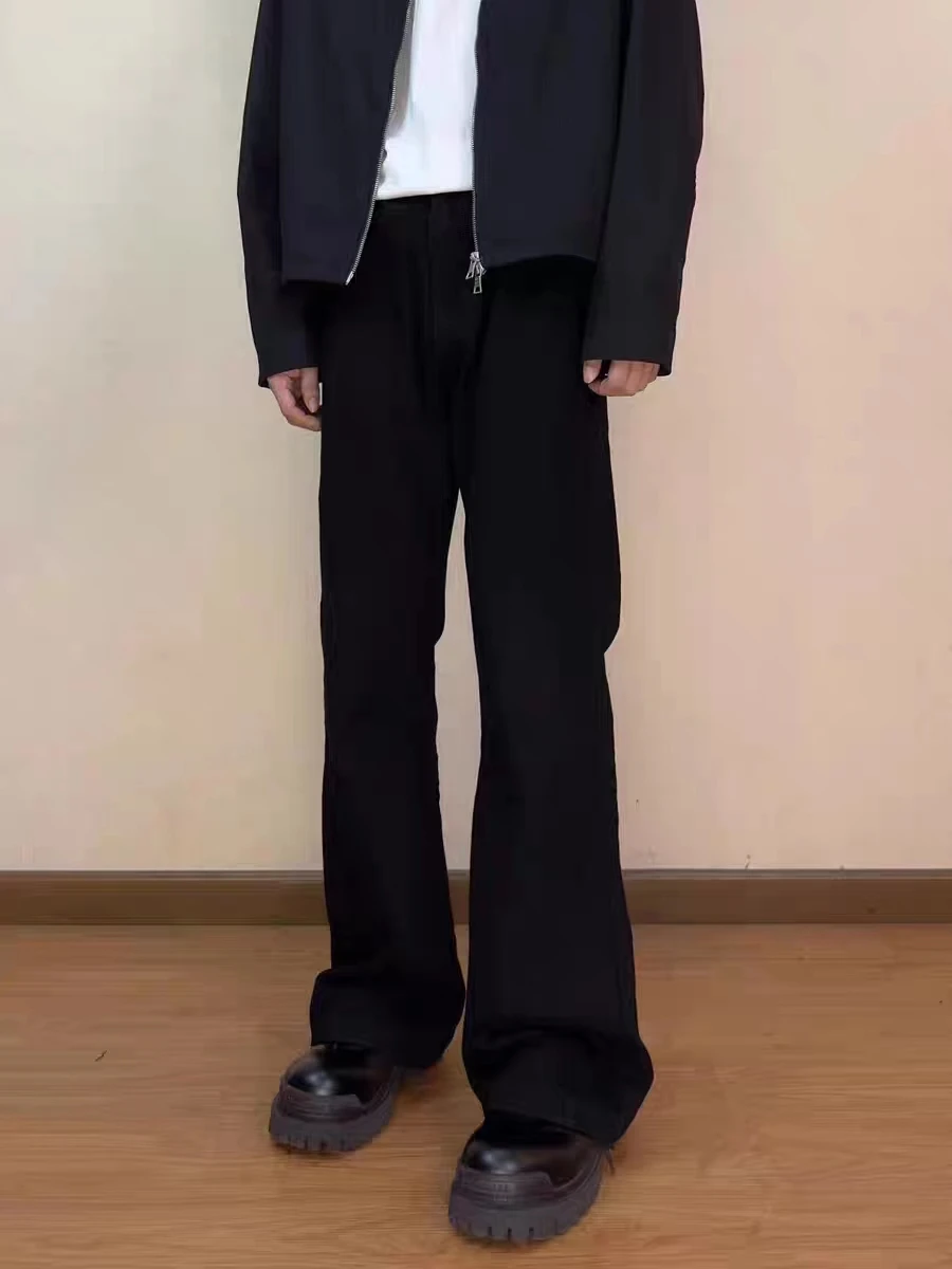 

Clean Fit Pure Black Bell Bottom Denim Jeans Washed Design Simple Versatile Commute Long Pants Casual Straight Leg Jeans