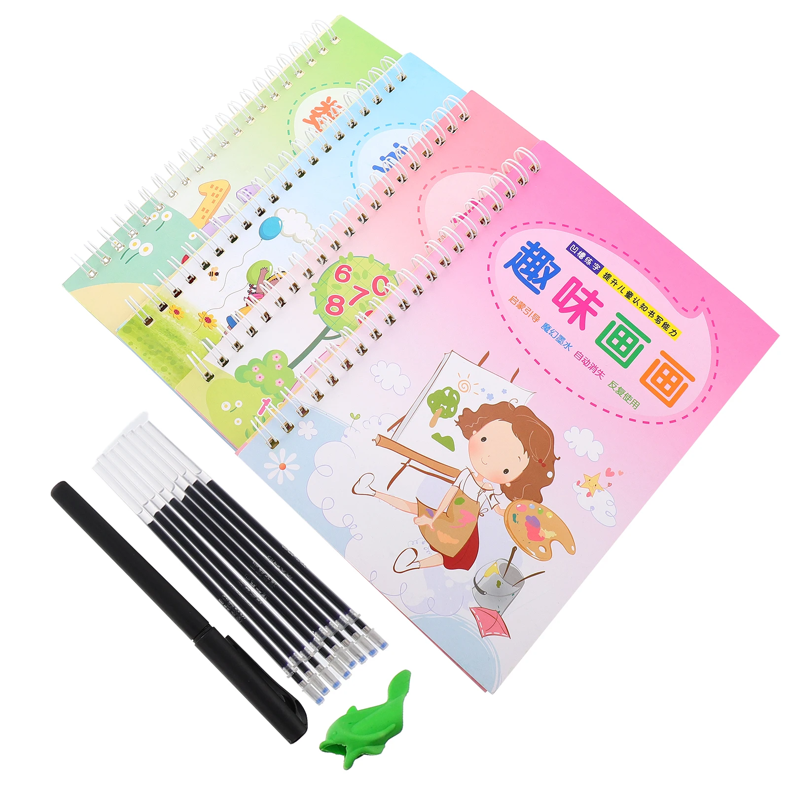 

4Pcs Preschool Children Writing Practice Book Groove Copybook Calligraphy Training Handwriting Practice Tool Groove Copybook