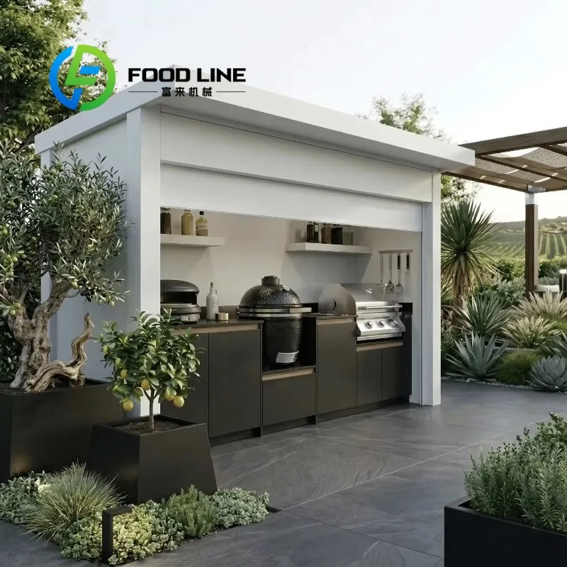 Provide Free Design SS304 Moisture Proof Outdoor Bbq Kitchen Pod Multi Functional Courtyard BBQ Grill Pod Roller Shutters