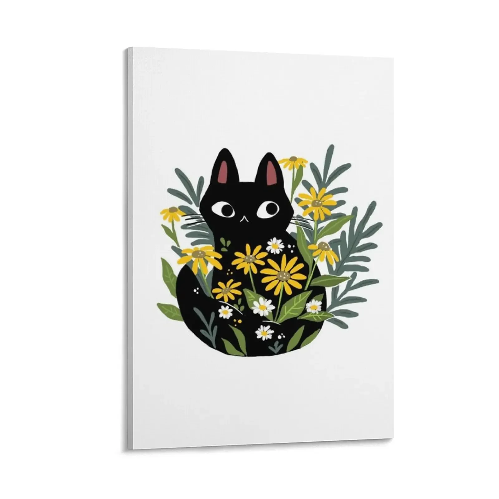 

Black cat with flowers Canvas Painting decoration aesthetic japanese room decor ornaments for home