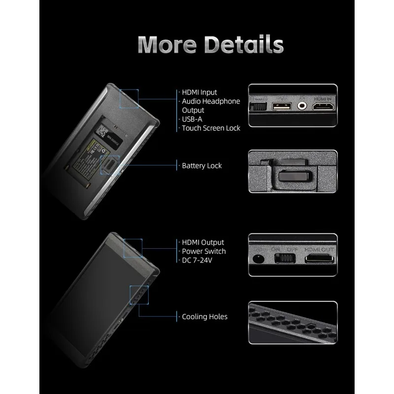 Moniteur de champ de caméra PT6, 5.2 pouces, 600 lentes, écran tactile, capture verticale, sortie LUT 3D étirée, gamut couleur large