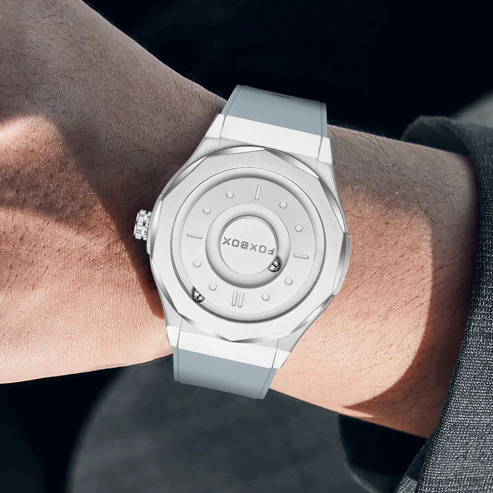 Relojes Foxbox, relojes magnéticos para hombre, relojes de pulsera de acero inoxidable de cuero resistente al agua de cuarzo, relojes deportivos de moda con esfera negra
